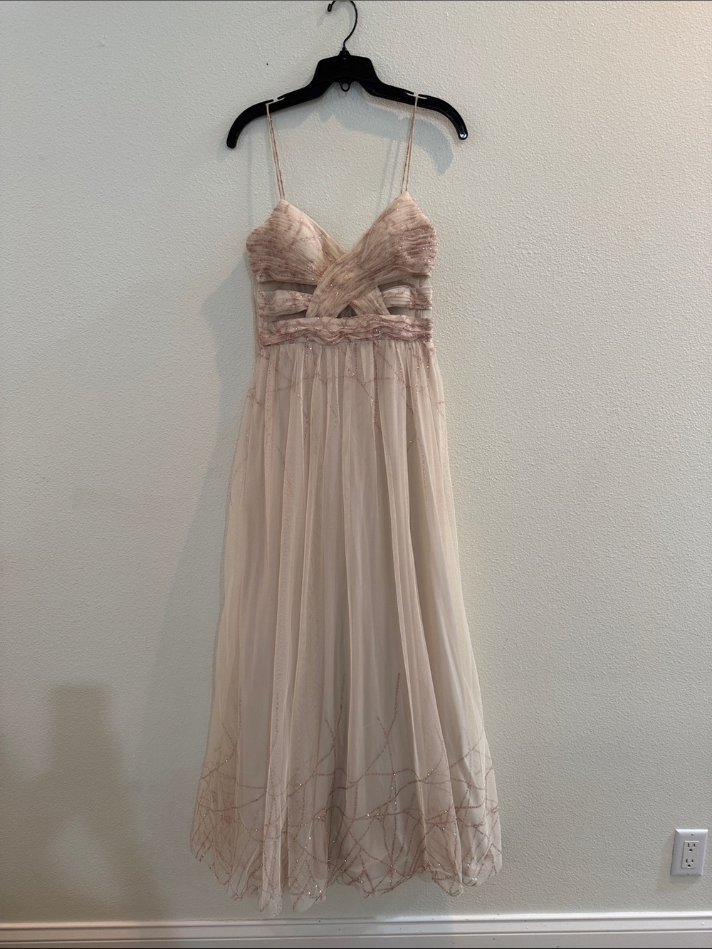 Hailey Logan Blush Pink Beaded Tulle Maxi Dress